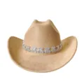 Rhinestone butterfly western cowboy hat for bachelorette party and stage performance - M (56-58cm) / Camel