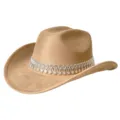 Chapeau de cowboy western en daim kaki avec décor de strass, coiffe de scène de fête élégante. - M (56-58cm) / Chameau
