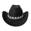 Black western cowboy hat with rhinestone butterfly chain, perfect for party and stage wear. - M (56-58cm) / Black