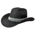 Chapeau de cowboy en suédine noire avec franges de strass, chapeau de fête western élégant. - M (56-58cm) / Noir