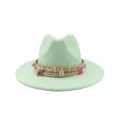 Chapeau Fedora Bohème Vert Clair Tissé Glands Coquillages Élégante Casquette Variante - M (56-58cm) / Vert menthe