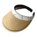 Visiere de soleil en paille pour femme ete plage sommet vide protection UV chapeau - M (56-58cm) / Serre-tête Blanc Crème Style Chinois Paille Fine Tressée Khaki Chapeau Visière