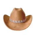 Rhinestone butterfly western cowboy hat brown felt hat for party festival costume stage show - M (56-58cm) / Khaki