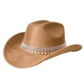 Chapeau de cowboy en daim strass pour femme, chapeau de cow-boy occidental avec frange - M (56-58cm) / Khaki