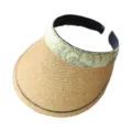 Chapeau vide en paille style japonais pour femmes été plage bandeau visière soleil protection UV - M (56-58cm) / Serre-tête Vert Style Chinois Paille Fine Tressée Khaki Chapeau Visière