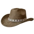 Brown Western cowboy hat featuring a sparkling rhinestone butterfly chain, stylish felt party hat variant. - M (56-58cm) / Army Green