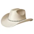 Vintage Strass Kunstwildleder Western Cowboyhut, elegante Party Festival Mode Kopfbedeckung Damen - M (56-58cm) / Beige