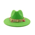 Chapeau fedora vert femme, bande tissée bohème, gland de coquillage bord plat jazz chic - M (56-58cm) / Vert