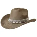 Chapeau de daim marron avec strass style occidental fête scène accessoire élégant chapeau - M (56-58cm) / Vert Militaire