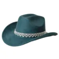 Dunkelgrüner Western Cowboyhut mit Strassband, Stilvoller Wildleder Party Hut mit breiter Krempe - M (56-58cm) / Malachitgrün