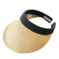 Visière de soleil en paille élégante pour femmes, chapeau de plage d'été vide tissé avec bandeau. - M (56-58cm) / Serre-tête Rayé Noir Paille Fine Tressée Beige Chapeau Visière