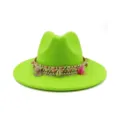 Chapeau fedora en feutre vert néon bohème pour femme, chapeau de soleil élégant à large bord. - M (56-58cm) / Vert Fluorescent