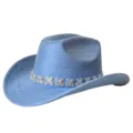 Blue rhinestone western cowboy hat, stylish felt party hat for women and bridal events. - M (56-58cm) / Light Blue