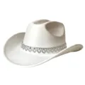 Weißer Western-Cowboyhut mit glitzerndem Strassband, stilvolle Party-Kopfbedeckung aus Wildleder. - M (56-58cm) / Weiß