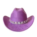 Purple western cowboy hat with rhinestone butterfly band for party dress up stage performance. - M (56-58cm) / Dark Violet