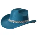 Dunkelblauer Wildleder Western Cowboyhut mit glitzerndem Strassband für Partys und Fotoshootings. - M (56-58cm) / Blaugrün