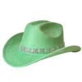 Green rhinestone butterfly western cowboy hat for party costume and stage performance. - M (56-58cm) / Fluorescent Green