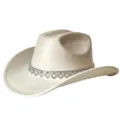 Altweisser Wildleder Western Cowboyhut mit glitzerndem Strassband, stilvolle Partykappe - M (56-58cm) / Beige