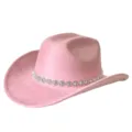 Rosa Wildleder Western Cowboy Hut mit Strass Band Retro Fedora Party Hut fuer Damen - M (56-58cm) / Rosa