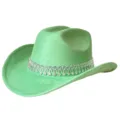 Chapeau de cowboy occidental vert en daim synthétique avec franges en strass pour fête. - M (56-58cm) / Vert Fluorescent
