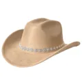 Retro Wildleder Westlicher Cowboyhut mit Strassband Vintage Mode Party Kopfbedeckung - M (56-58cm) / Camel