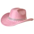 Rosa Western Cowboy Hut mit glänzendem Strassband, breite Krempe Party Hut Damen. - M (56-58cm) / Rosa