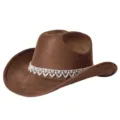 Brauner Glitzer Strass Western Cowboy Hut Wildleder breite Krempe Party Hut Damen - M (56-58cm) / Kaffeebraun