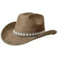Vintage brauner Wildleder-Western-Cowboyhut mit glitzerndem Strass-Dekorband. - M (56-58cm) / Armeegrün