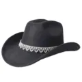 Schwarzer Western-Cowboyhut aus Wildleder mit glänzendem Strassband für Partys - M (56-58cm) / Schwarz
