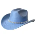Blaue Western-Cowboymütze aus Wildleder mit Strassband, stilvolle Party-Kopfbedeckung für Outdoor. - M (56-58cm) / Hellblau