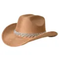 Brauner Wildleder Western Cowboyhut mit Strassband für Braut Party Breitkrempenhut - M (56-58cm) / Khaki