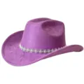 Lila Wildleder Western Cowboy Hut mit funkelndem Strassband für Partys und Outdoor Veranstaltungen. - M (56-58cm) / Dunkelviolett