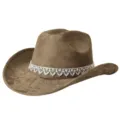 Brauner Strass-Western-Cowboyhut, Wildleder-Breitkrempen-Partyhut für Damen und Fotografie. - M (56-58cm) / Armeegrün