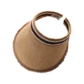 Femme visière paille été haut vide chapeau plage décontracté protection UV soleil - M (56-58cm) / Serre-tête Frangé Café Beige Paille Fine Tressée Khaki Chapeau Visière