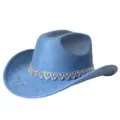 Blauer Strass Wildleder Cowboyhut, stilvoller Party Hut mit breiter Krempe fuer Damen. - M (56-58cm) / Hellblau