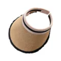 Chapeau de paille visière soleil été plage vide haut anti-uv casquette paille femmes - M (56-58cm) / Serre-tête Frangé Noir Beige Paille Fine Tressée Khaki Chapeau Visière