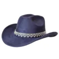 Blaue Wildleder Western Cowboy Hut mit Strassband für Party Kostüm und Braut Fotografie. - M (56-58cm) / Marineblau