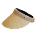 Chapeau visière de soleil en paille femme été plage sommet vide protection UV couleur kaki. - M (56-58cm) / Serre-tête Khaki Style Élégant Paille Fine Tressée Khaki Chapeau Visière