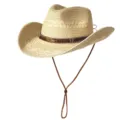 Chapeau de cowboy occidental en paille à large bord, bande tressée ethnique et mentonnière. - M (56-58cm) / Feuille en Métal-Beige