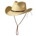 Chapeau de cowboy western en paille avec jugulaire et bande en métal pour plage été voyage. - M (56-58cm) / Lettres en Métal-Beige