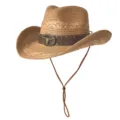 Chapeau de Cowboy en Paille Été Plage Protection Solaire Chapeau Marron Tressé Variante - M (56-58cm) / Tête de Taureau Vintage-Khaki