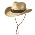 Chapeau de cowboy occidental en paille avec bande en cuir, large bord chapeau de soleil d'ete plage. - M (56-58cm) / Tête de Taureau Vintage-Beige