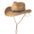 Chapeau de cowboy en paille style occidental pour voyage ete, protection solaire et mode. - M (56-58cm) / Tête de Taureau Ethnique-Khaki