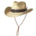 Chapeau de cowboy en paille western pour l'été, large bord protection solaire chapeau de plage. - M (56-58cm) / Bobine Tête de Taureau-Beige