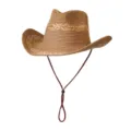 Chapeau de cowboy occidental en paille pour voyage d'été, bord large protection solaire variante. - M (56-58cm) / Simple Sans Accessoires-Khaki