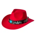 Chapeau de cowboy occidental rouge avec bande en cuir brodée noire et accent turquoise vintage. - M (56-58cm) / Rouge