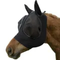 Black horse fly mask equine mosquito mesh protective fly veil with ear cover for horses - General Purpose / Black