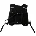 Black breathable pet vest harness with adjustable straps, pockets and reflective strips for outdoor. - Black