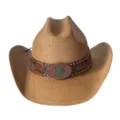 Chapeau de cowboy de paille western vintage avec bande en cuir, large bord protection solaire. - M (56-58cm) / Kaki Uni