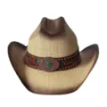 Chapeau de cowboy western vintage en paille avec large bord et bande en cuir decorrative. - M (56-58cm) / Dégradé Beige